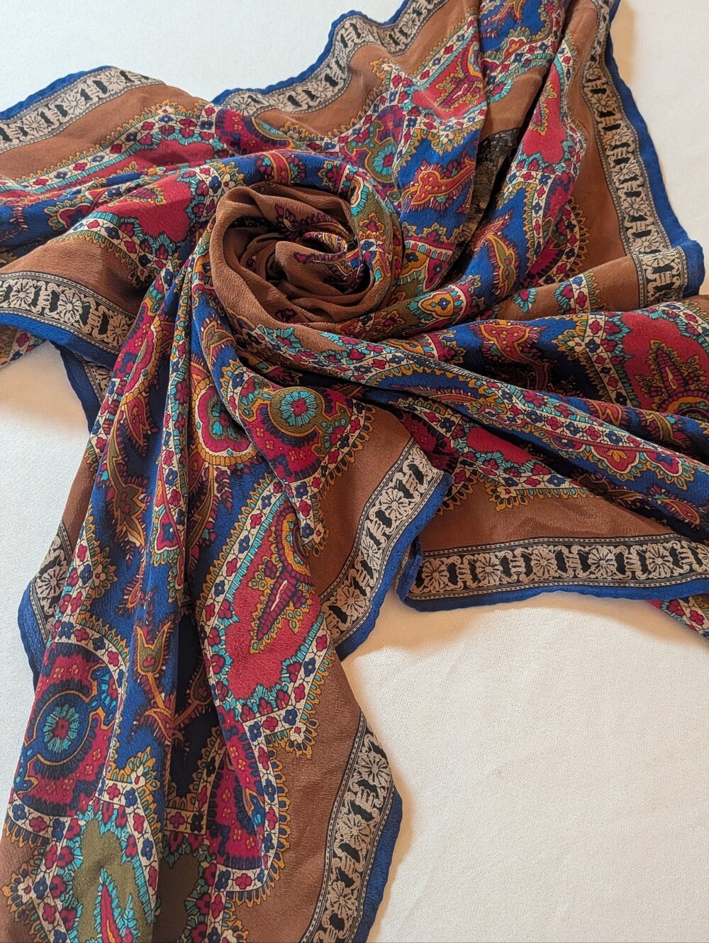 Boho Paisley Multicolor Scarf - Blue, Brown & Red